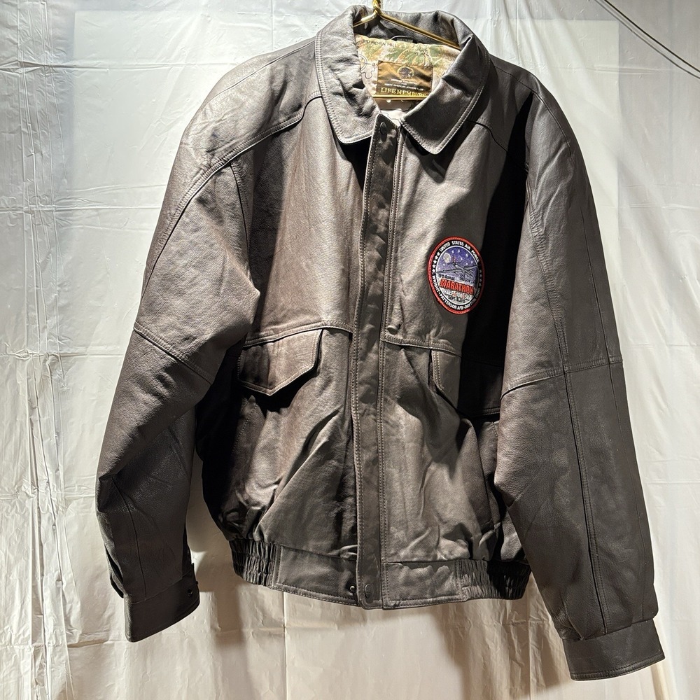 North American Hunting Club Leather Bomber Jacket Men XXLT Life Member Map Lined